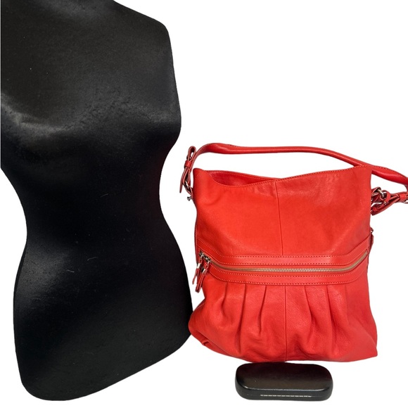 29. XX Maxx NY Large Shoulder Hobo Bag Hot Red Cowhide Leather - Picture 3 of 14